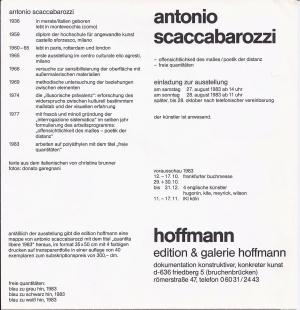 &bull;  1983 - Antonio Scaccabarozzi, Galerie Hoffmann, Friedberg